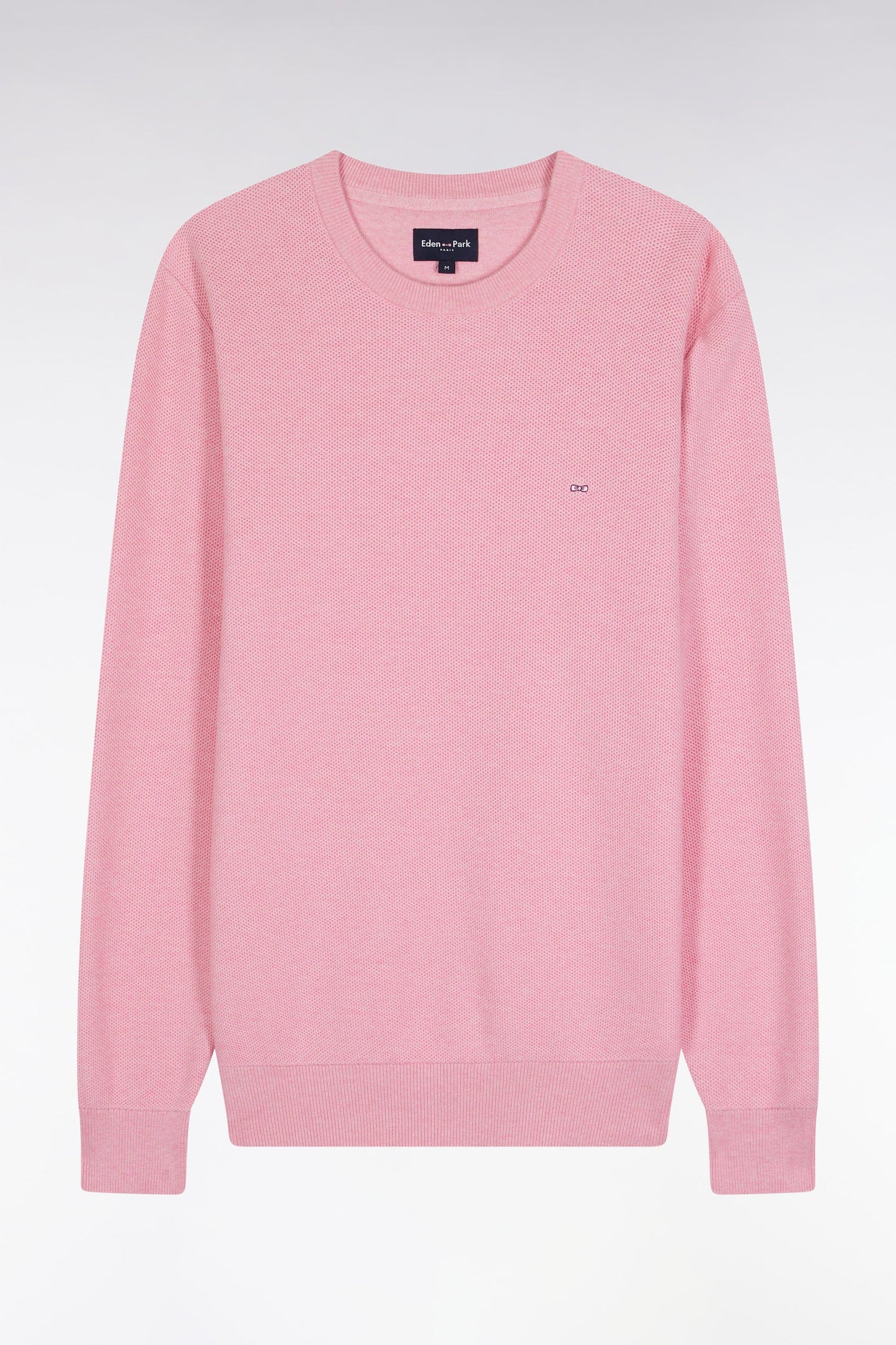 Pull col rond en coton nid d'abeille rose