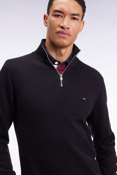 Pull col camionneur en coton nid d'abeille noir - Image 3
