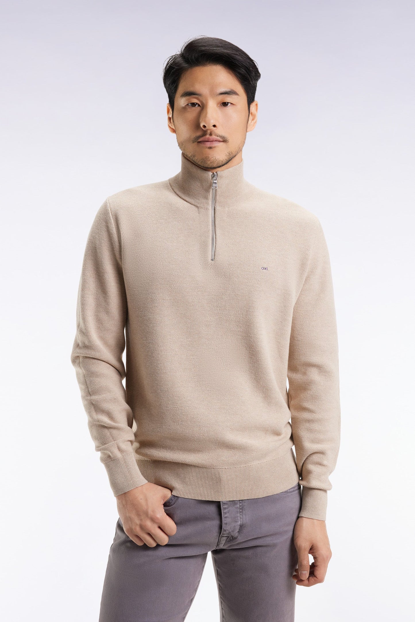 Pull col camionneur en coton nid d'abeille beige