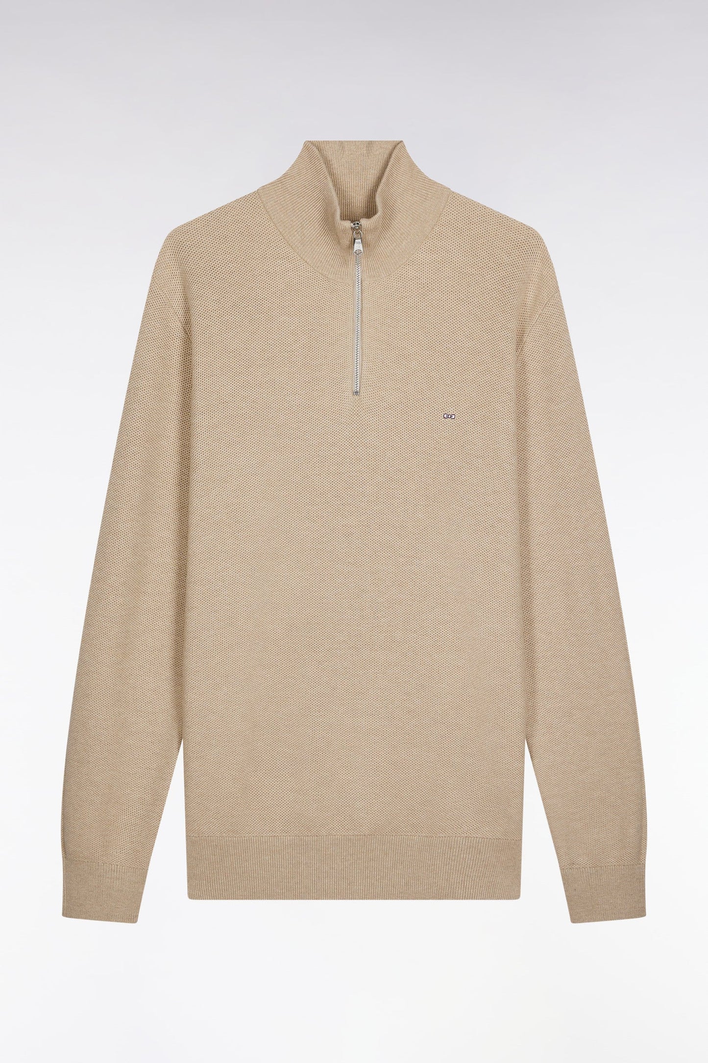 Pull col camionneur en coton nid d'abeille beige