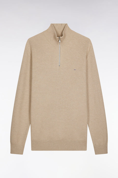 Pull col camionneur en coton nid d'abeille beige - Image 2