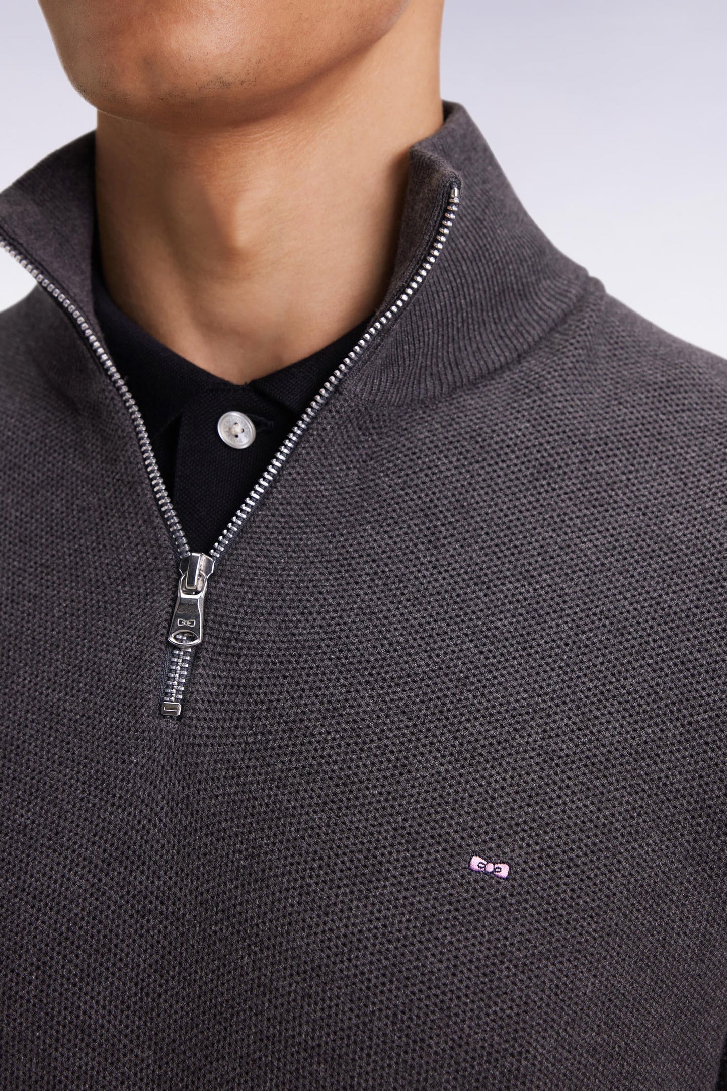 Pull col camionneur en coton nid d'abeille gris foncé