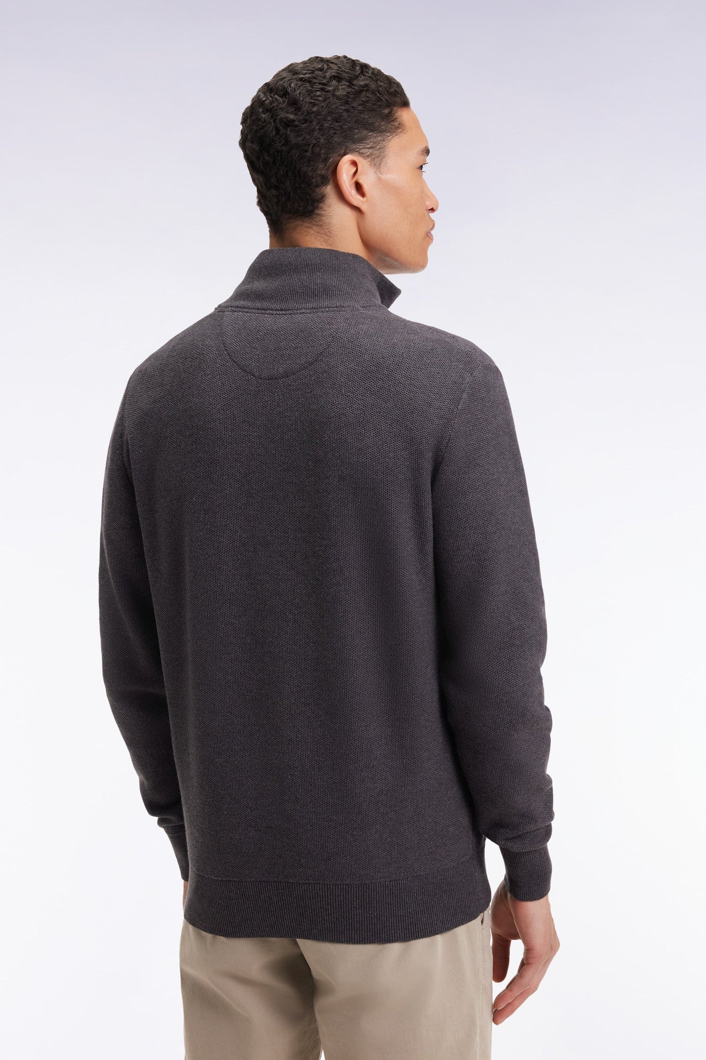 Pull col camionneur en coton nid d'abeille gris foncé
