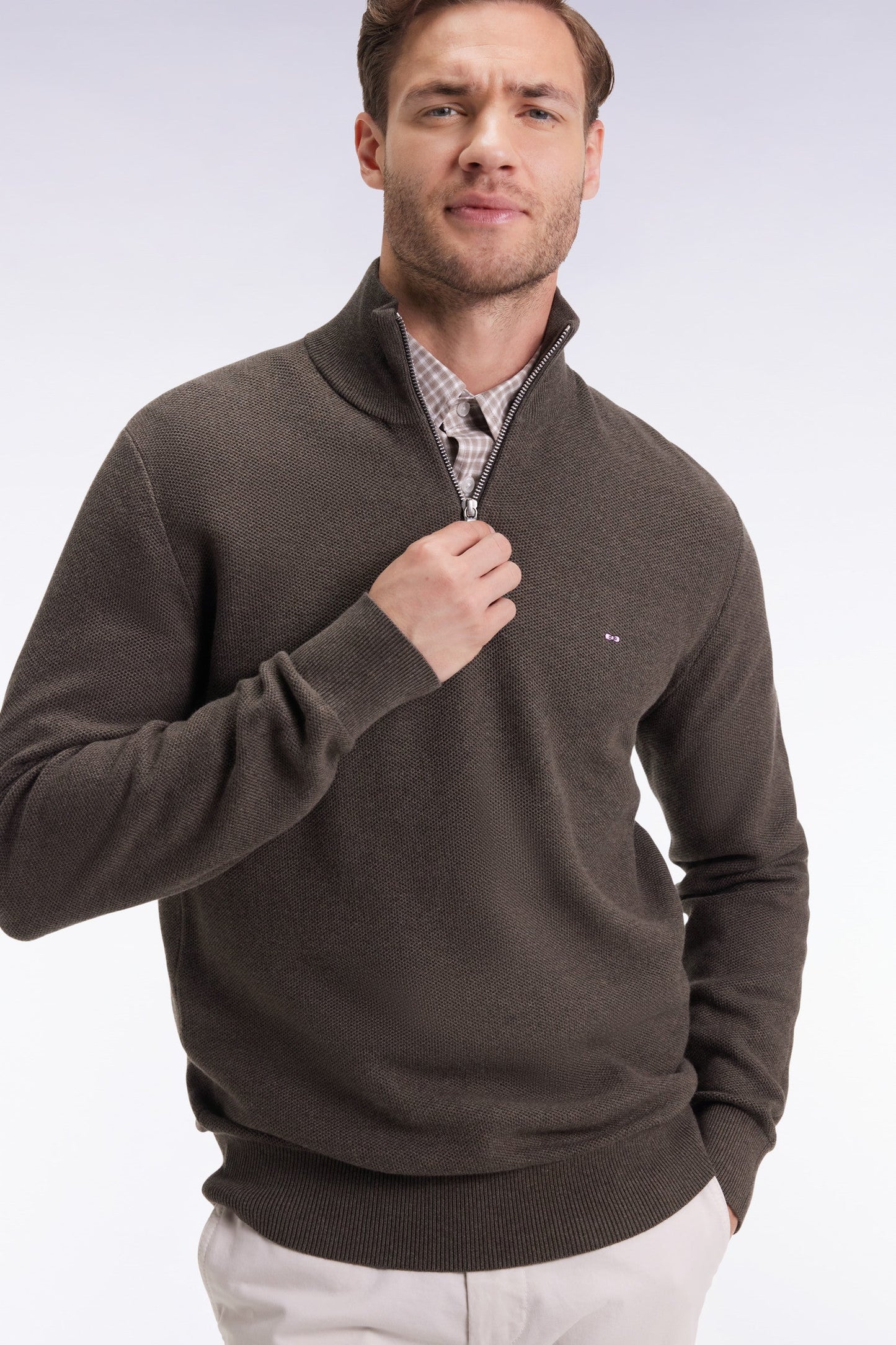 Pull col camionneur en coton nid d'abeille marron