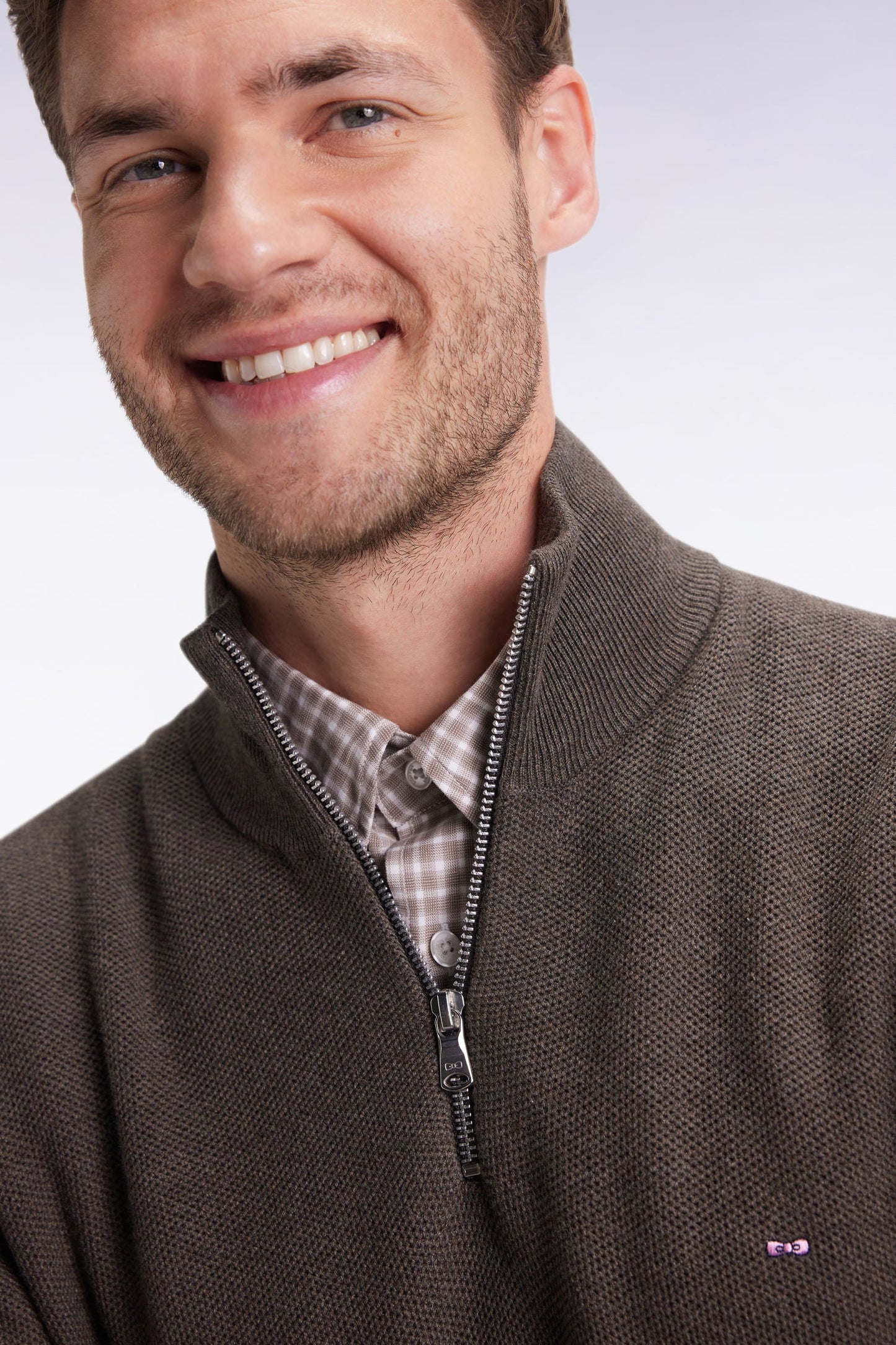 Pull col camionneur en coton nid d'abeille marron