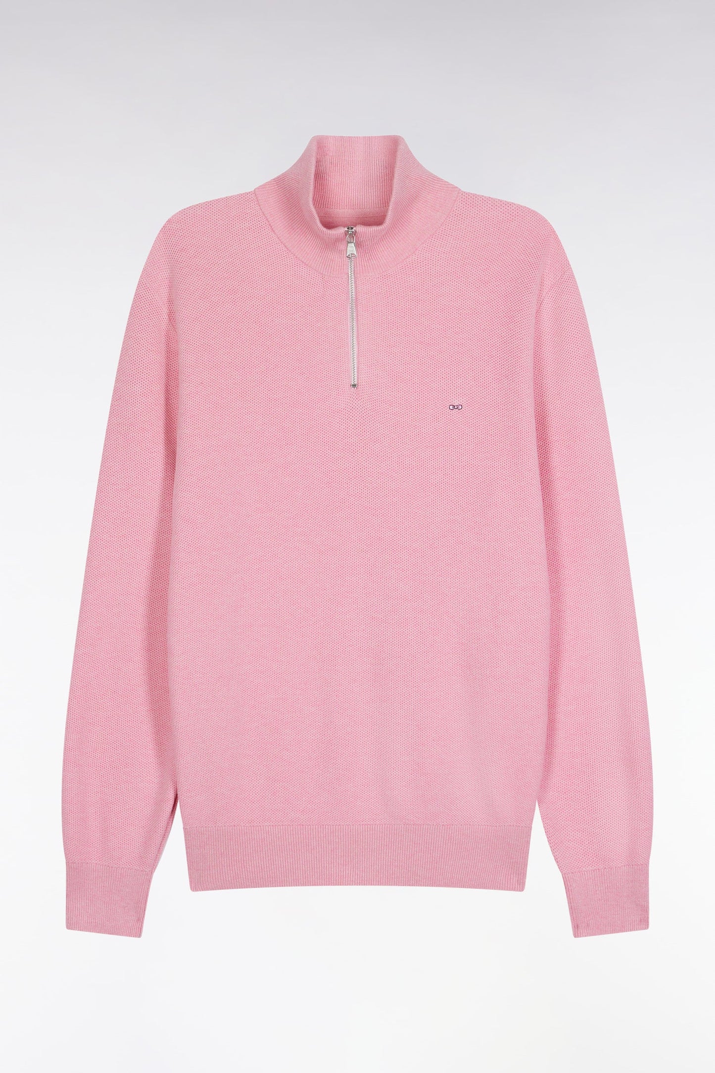 Pull col camionneur en coton nid d'abeille rose