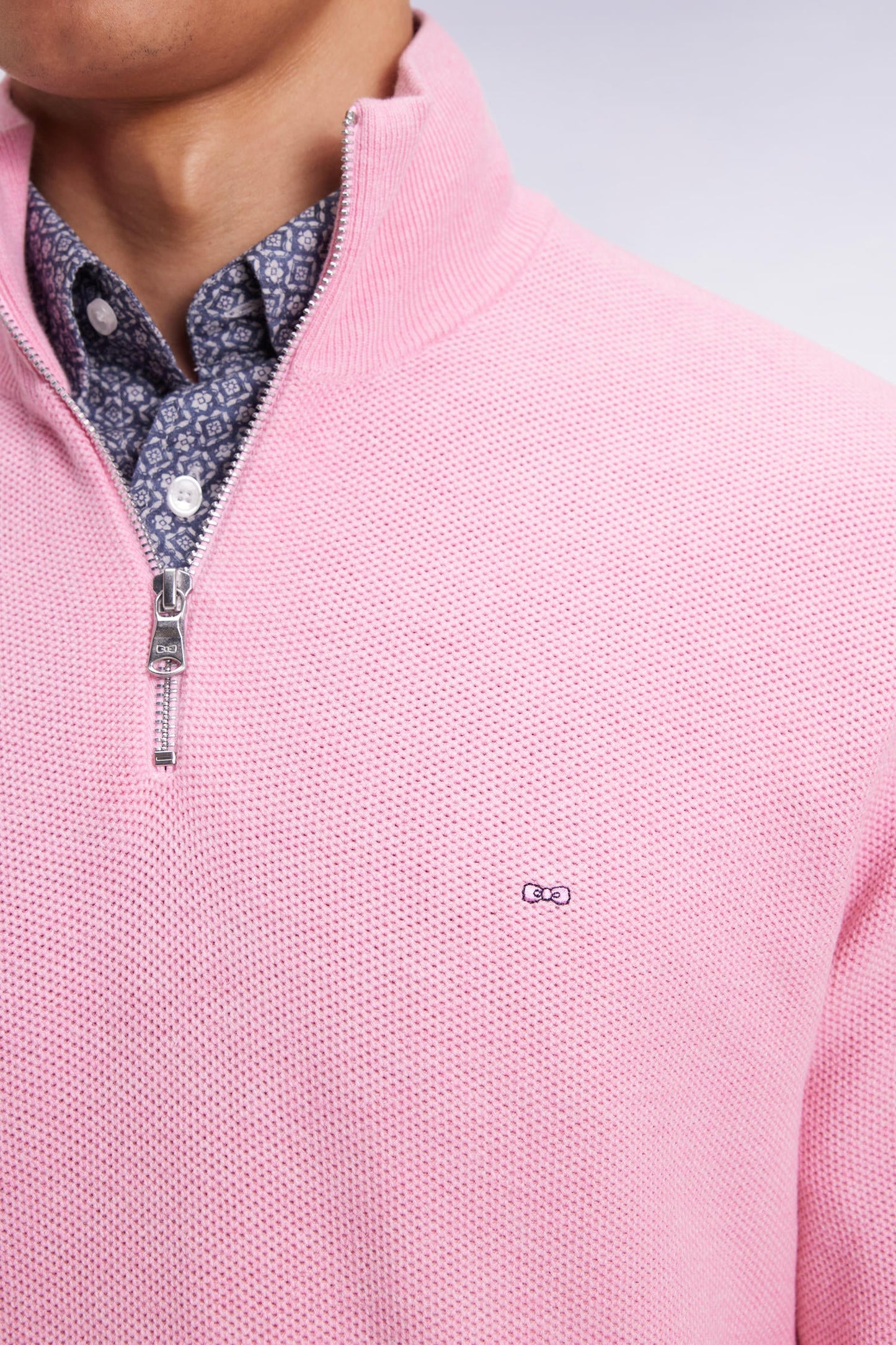Pull col camionneur en coton nid d'abeille rose