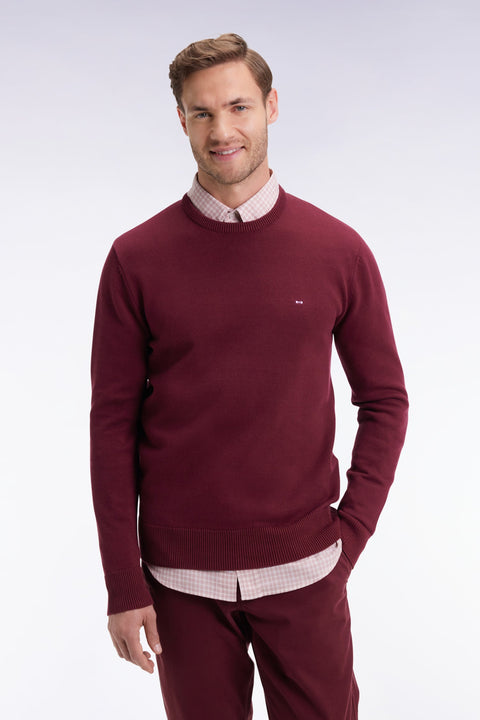 Pull col rond en coton épais bordeaux - Image 1