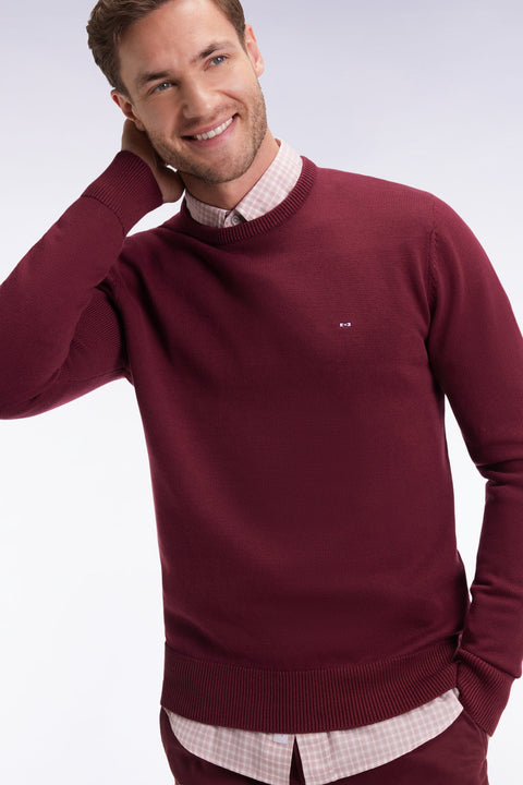 Pull col rond en coton épais bordeaux - Image 3