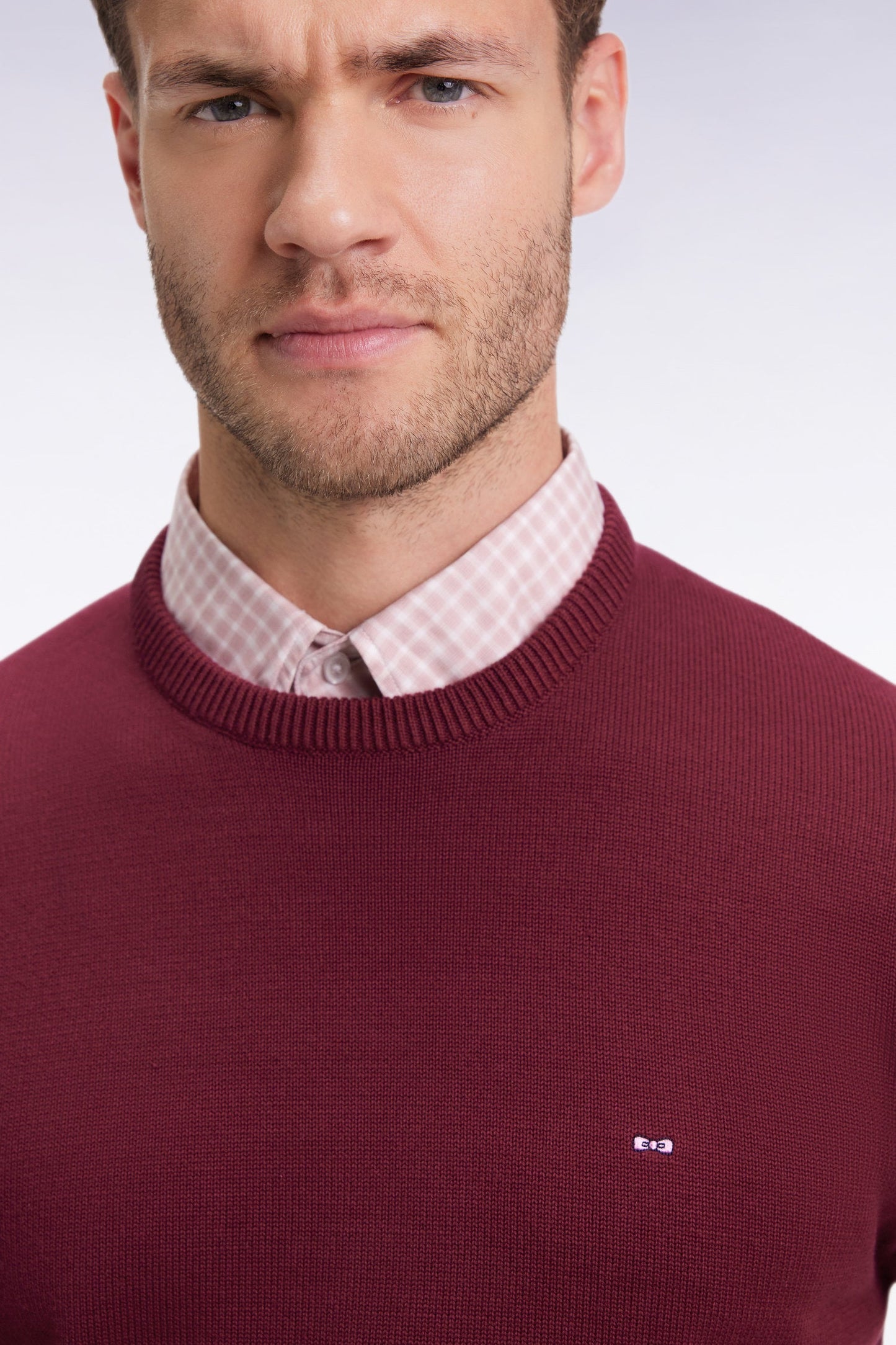 Pull col rond en coton épais bordeaux