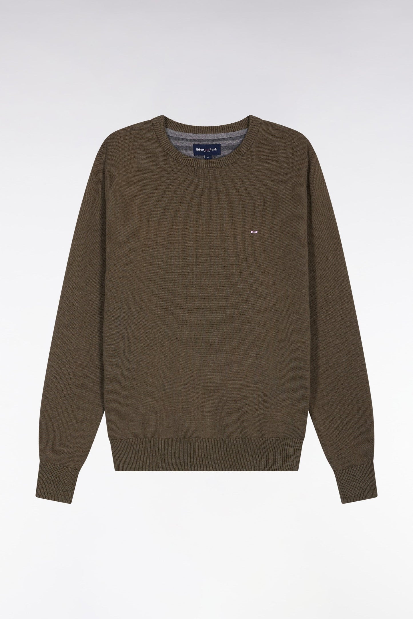 Pull col rond en coton épais kaki