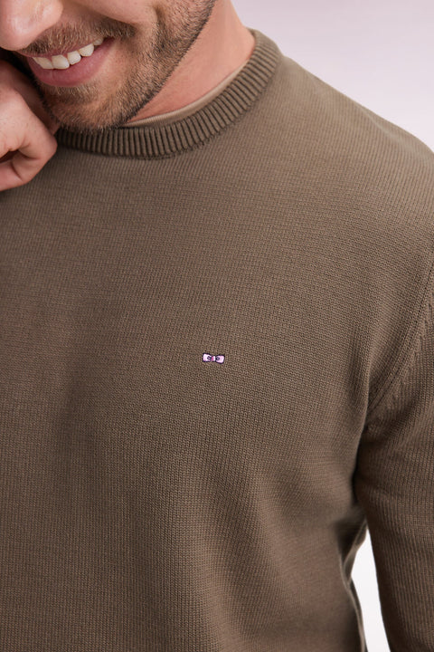 Pull col rond en coton épais kaki - Image 3