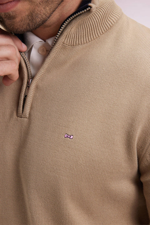 Pull col camionneur en coton épais beige - Image 3