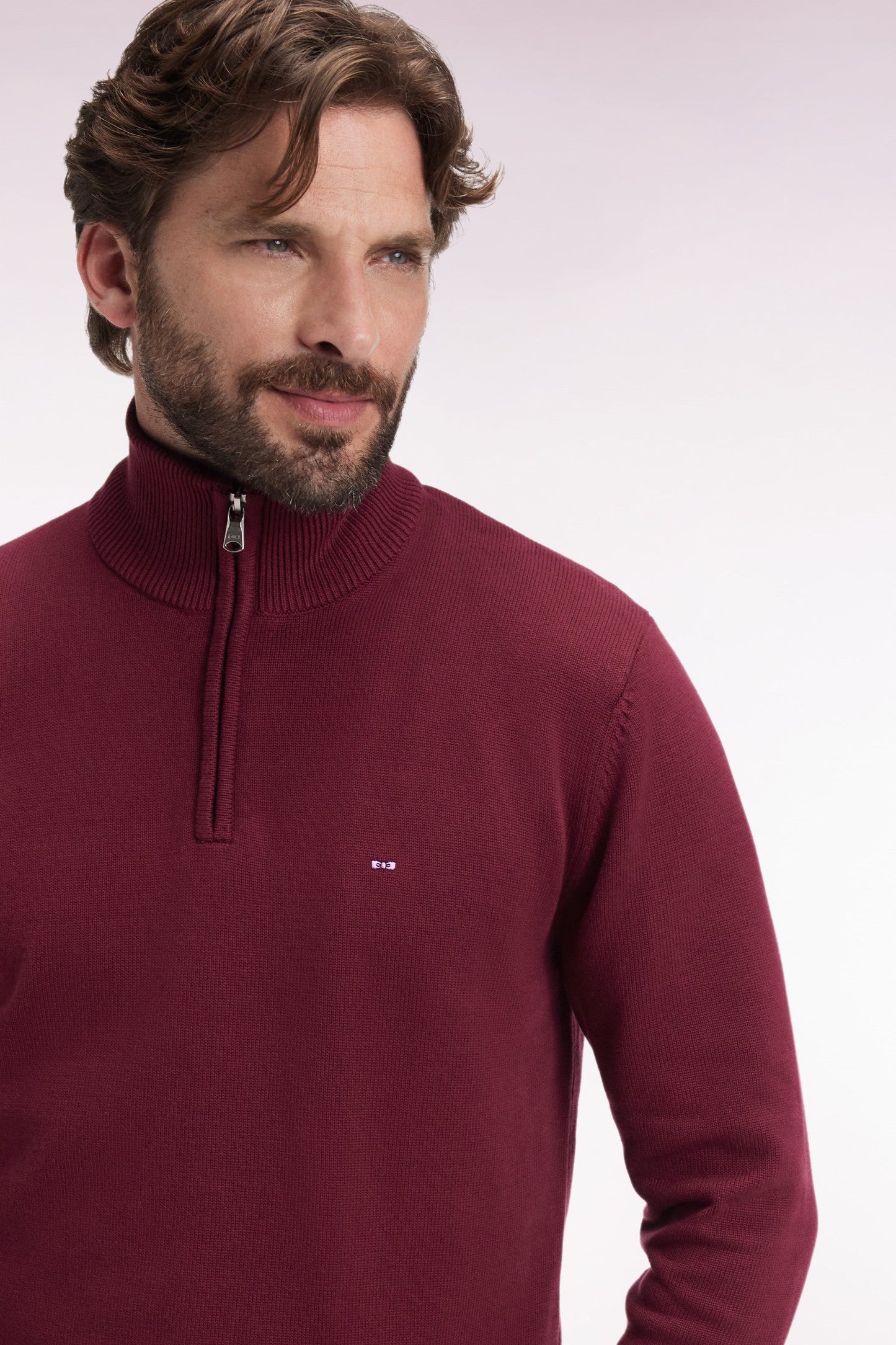 Pull col camionneur en coton épais bordeaux