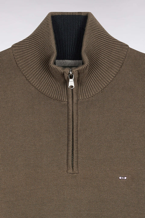 Pull col camionneur en coton épais kaki - Image 2