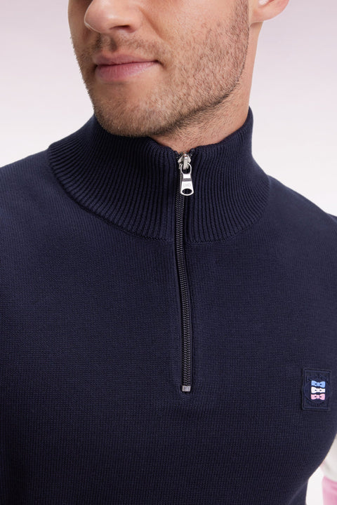Pull col camionneur en coton noir à manches contrastées grises - Image 3