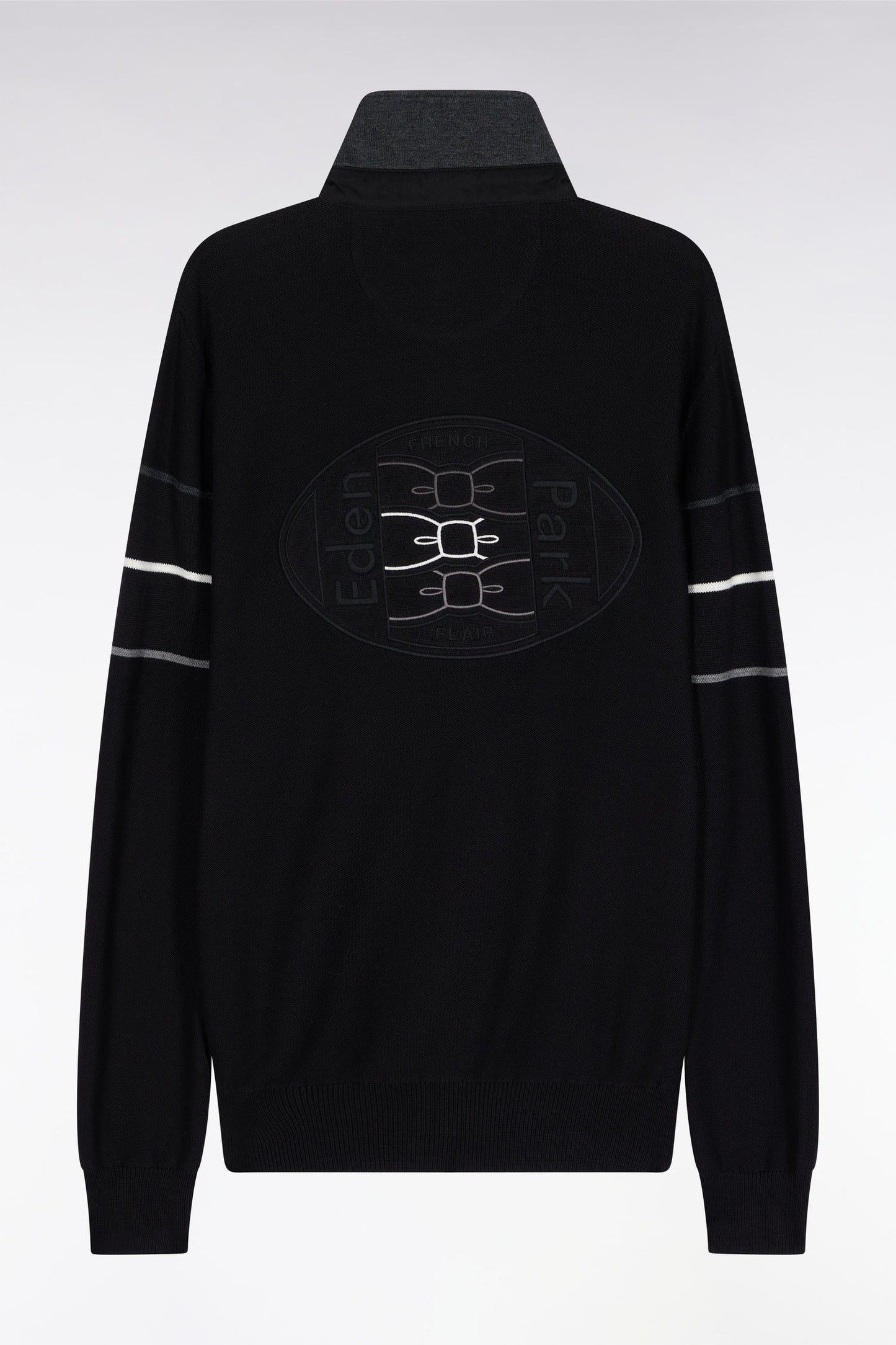 Pull col maillot en coton noir dos brodé