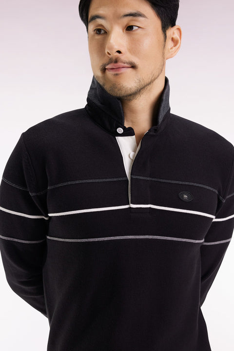 Pull col maillot en coton noir dos brodé - Image 3
