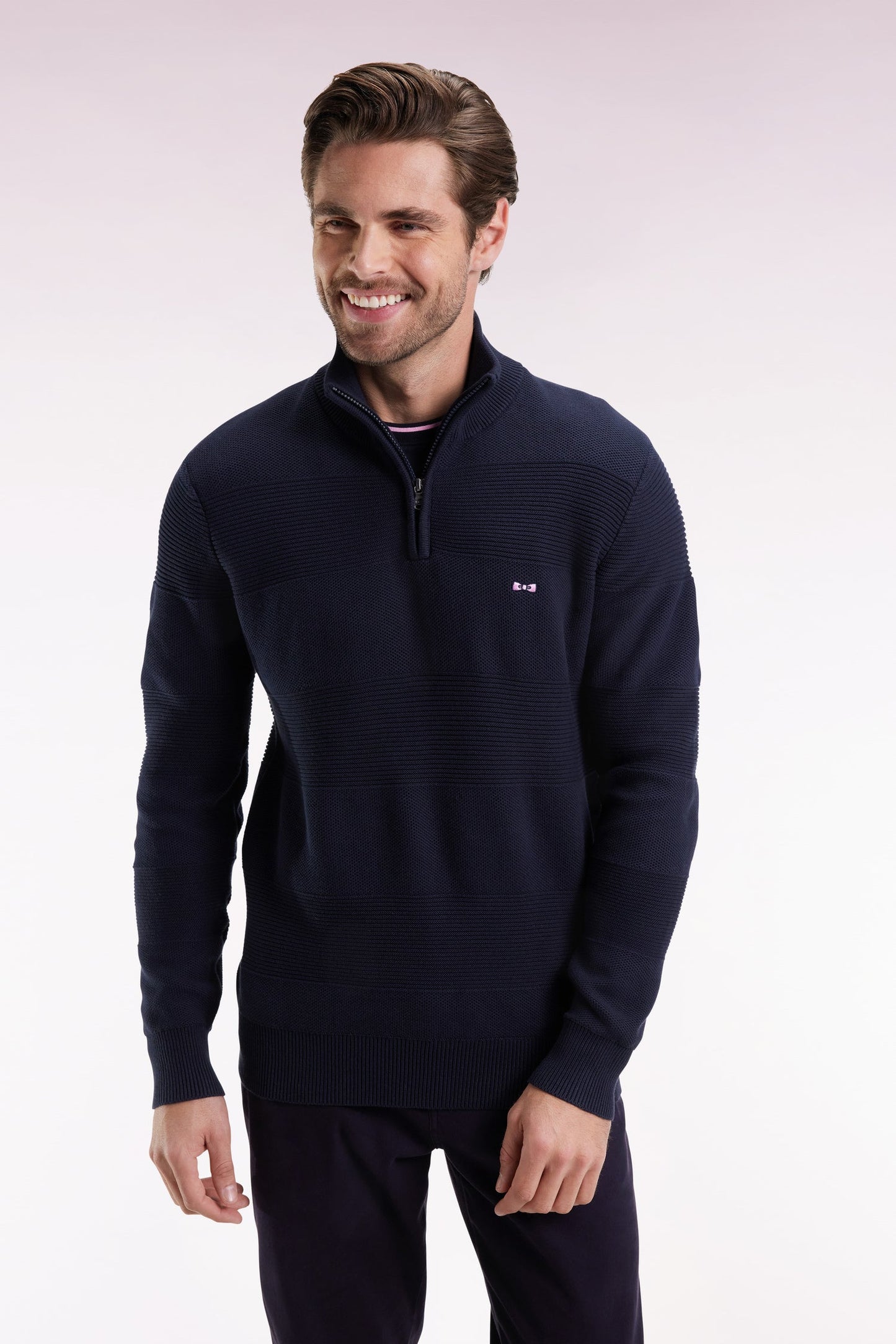 Pull col camionneur en coton marine effet de rayure