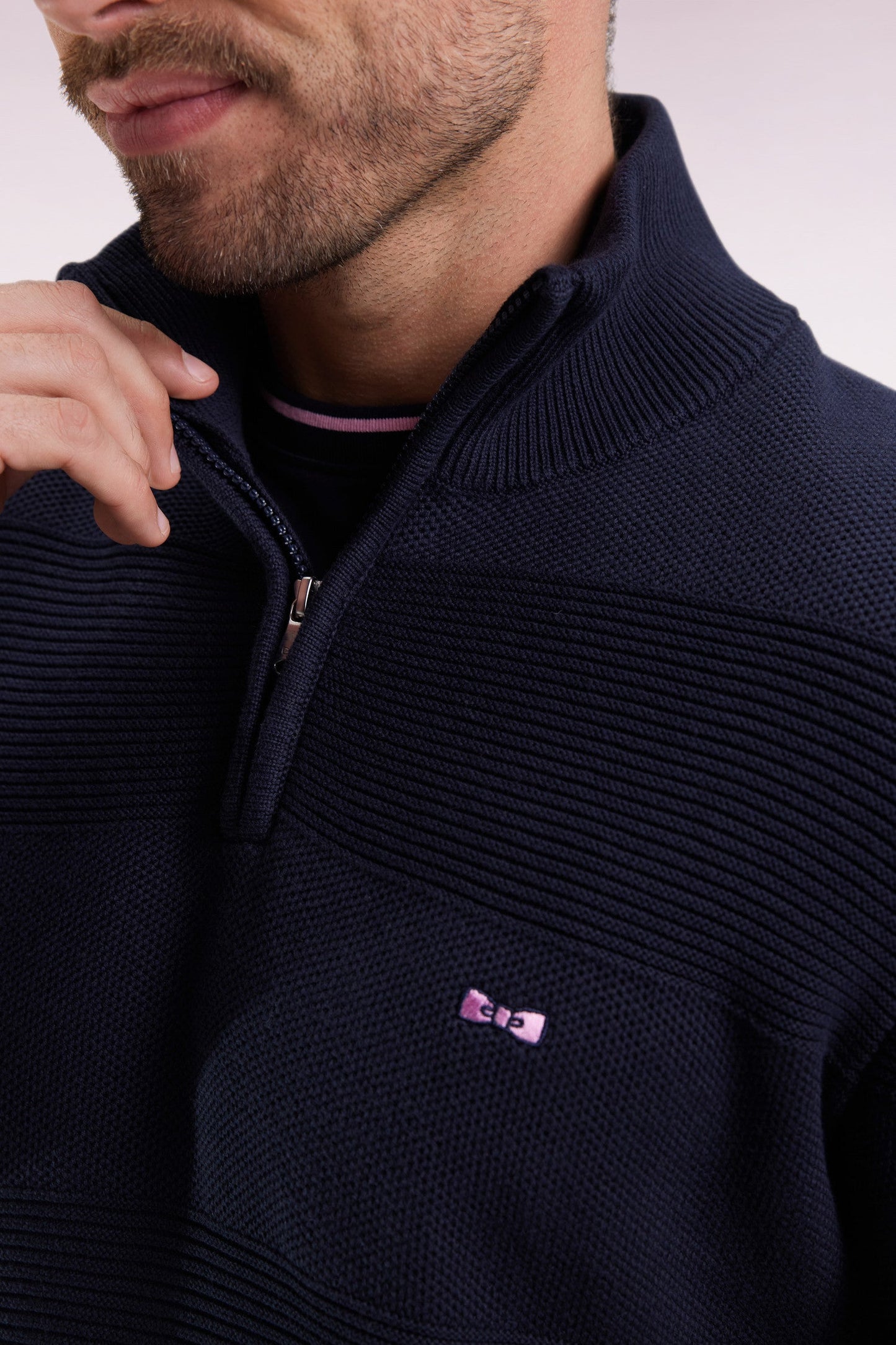 Pull col camionneur en coton marine effet de rayure