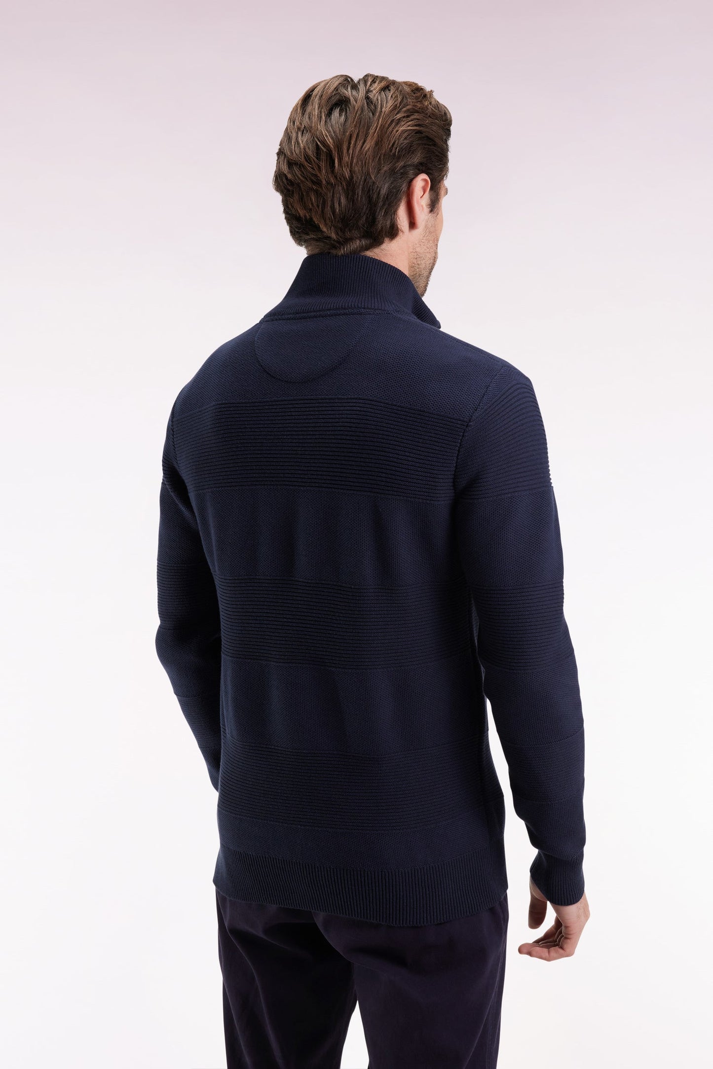 Pull col camionneur en coton marine effet de rayure