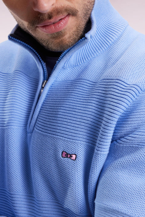 Pull col camionneur en coton ciel effet de rayure - Image 3