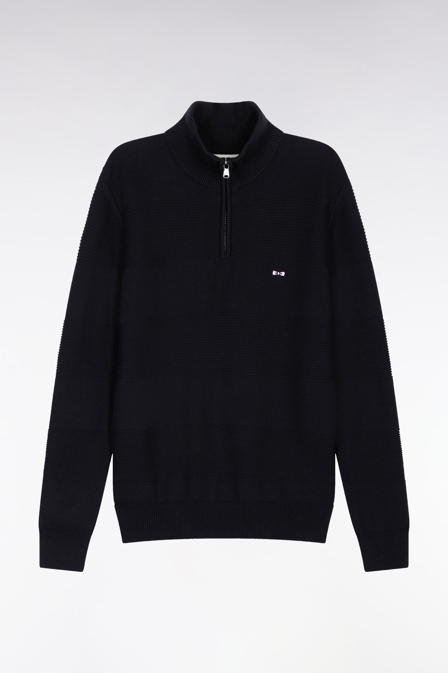 Pull col camionneur en coton noir effet de rayure