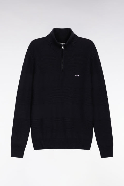 Pull col camionneur en coton noir effet de rayure - Image 2