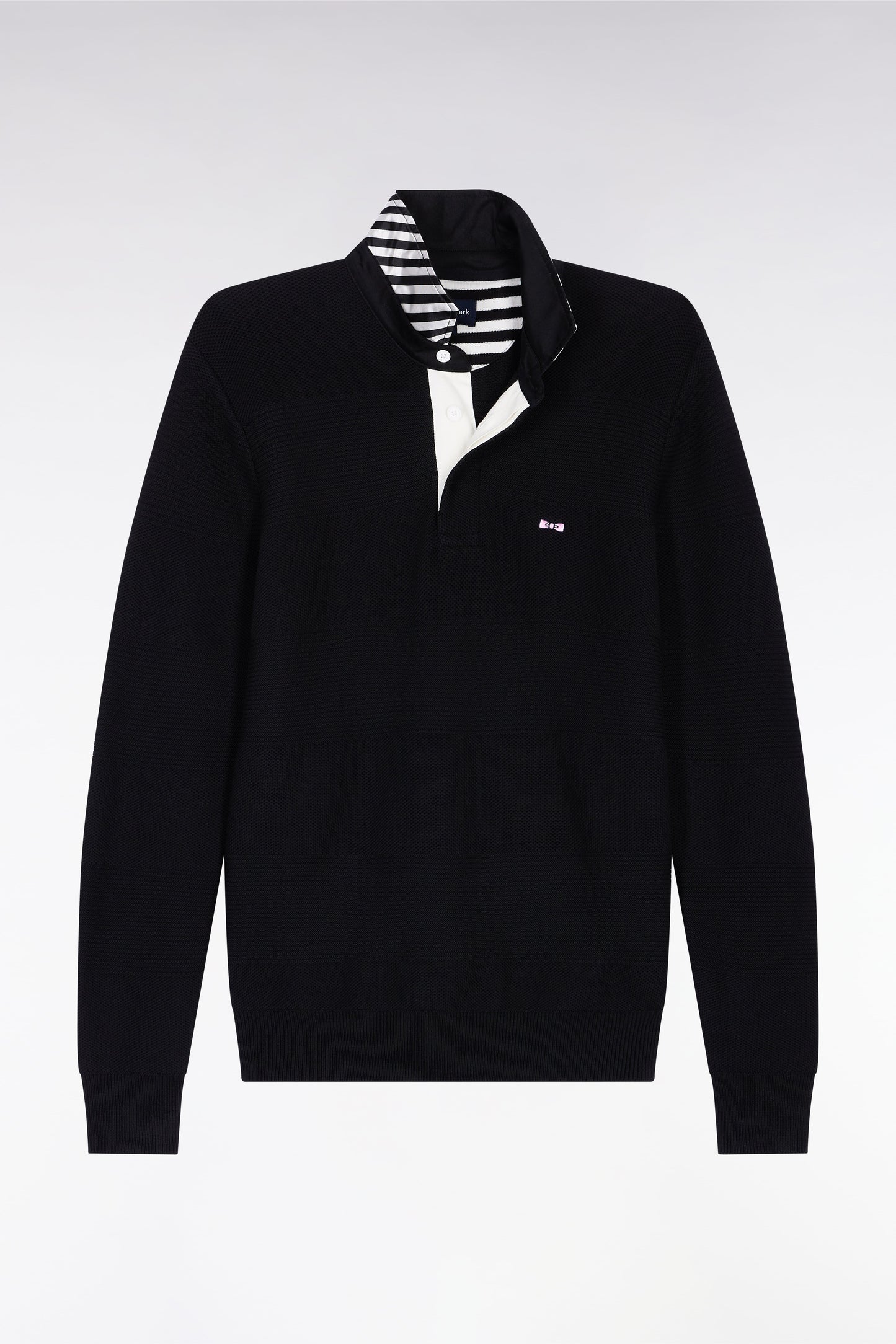Pull col maillot en coton marine à effet de rayure