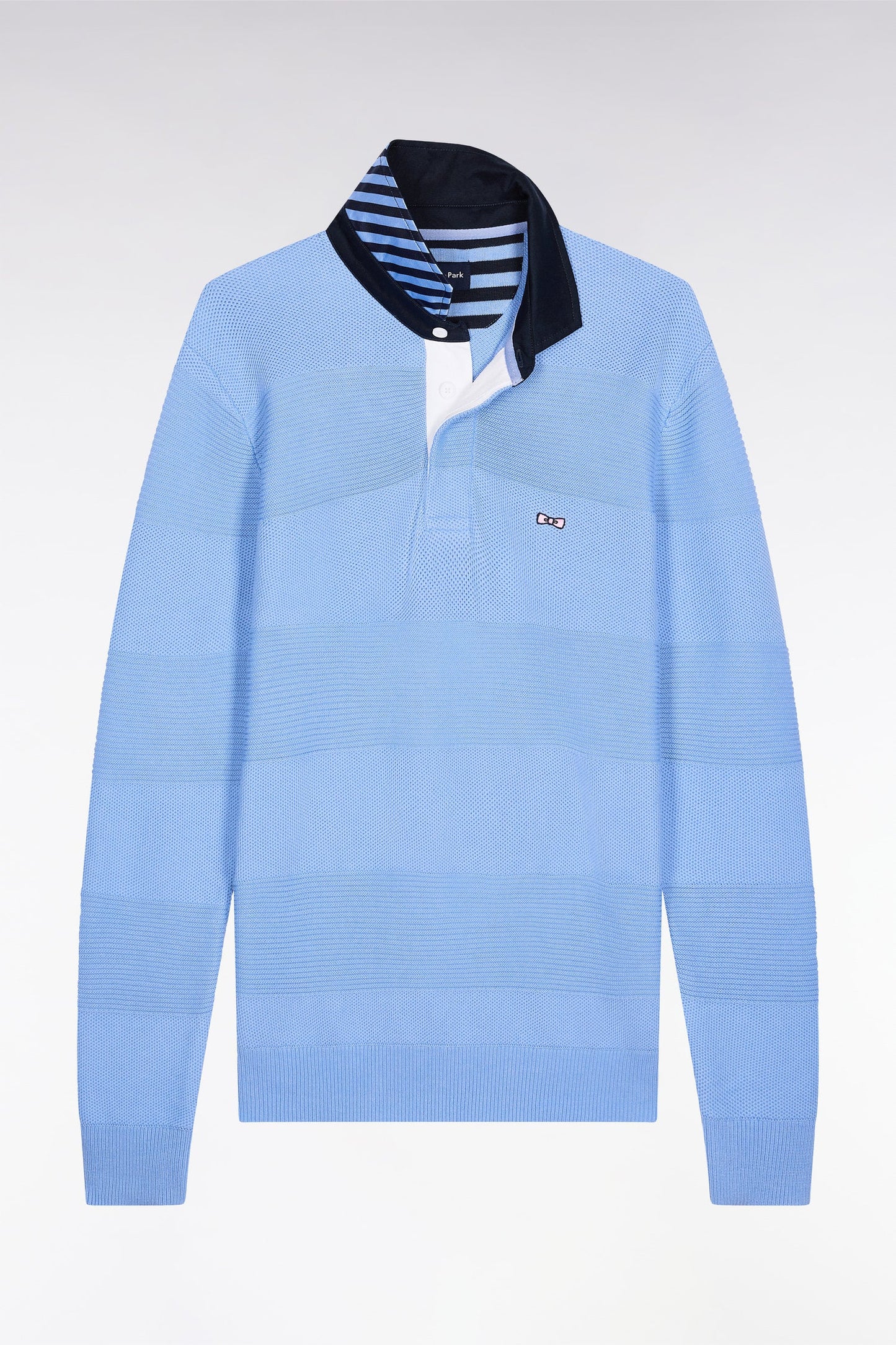 Pull col maillot en coton ciel à effet de rayure