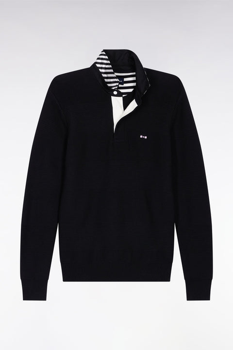 Pull col maillot en coton noir à effet de rayure - Image 2