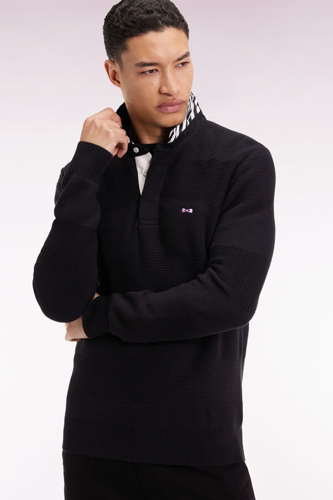 Pull col maillot en coton noir à effet de rayure - Image 3