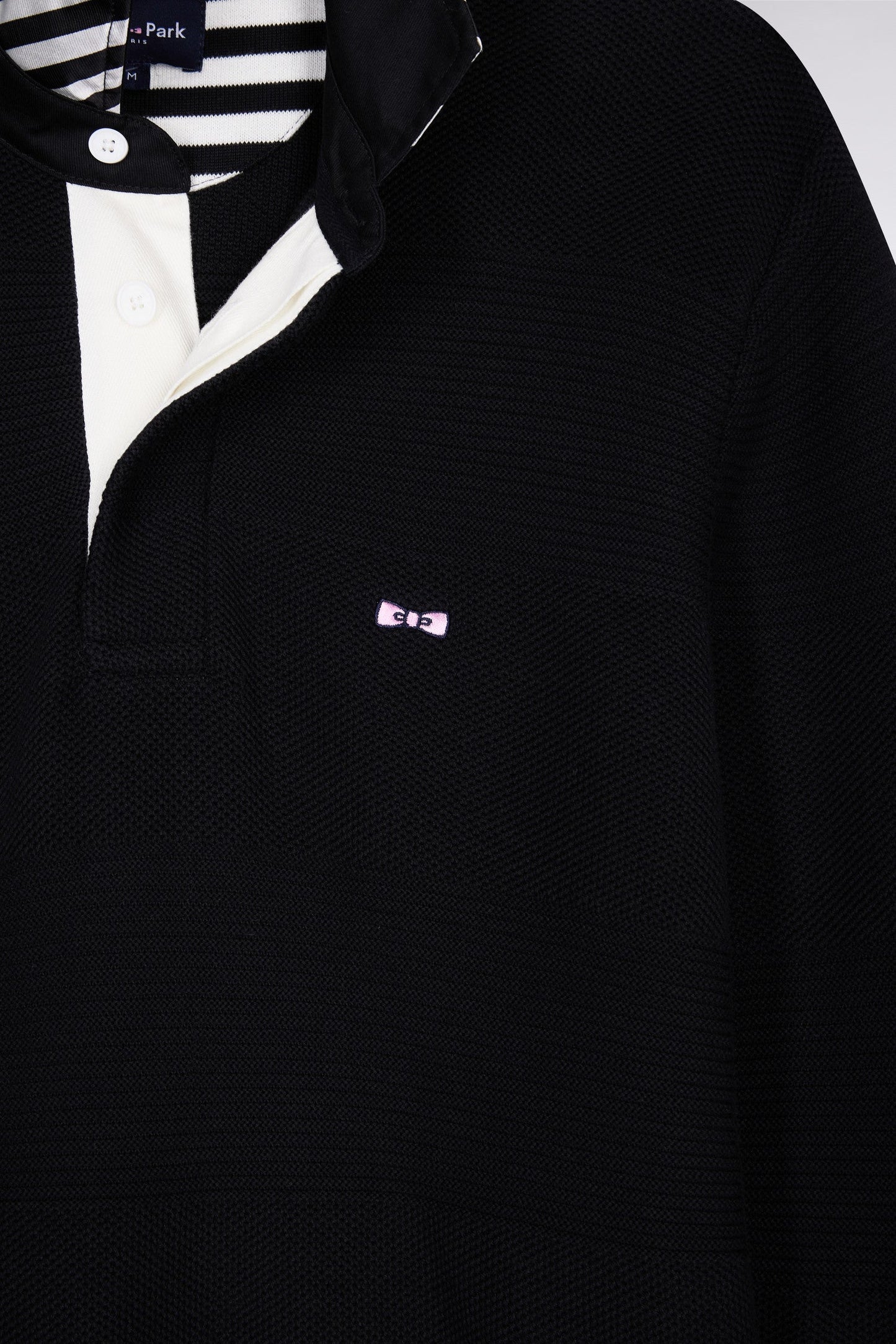 Pull col maillot en coton noir à effet de rayure