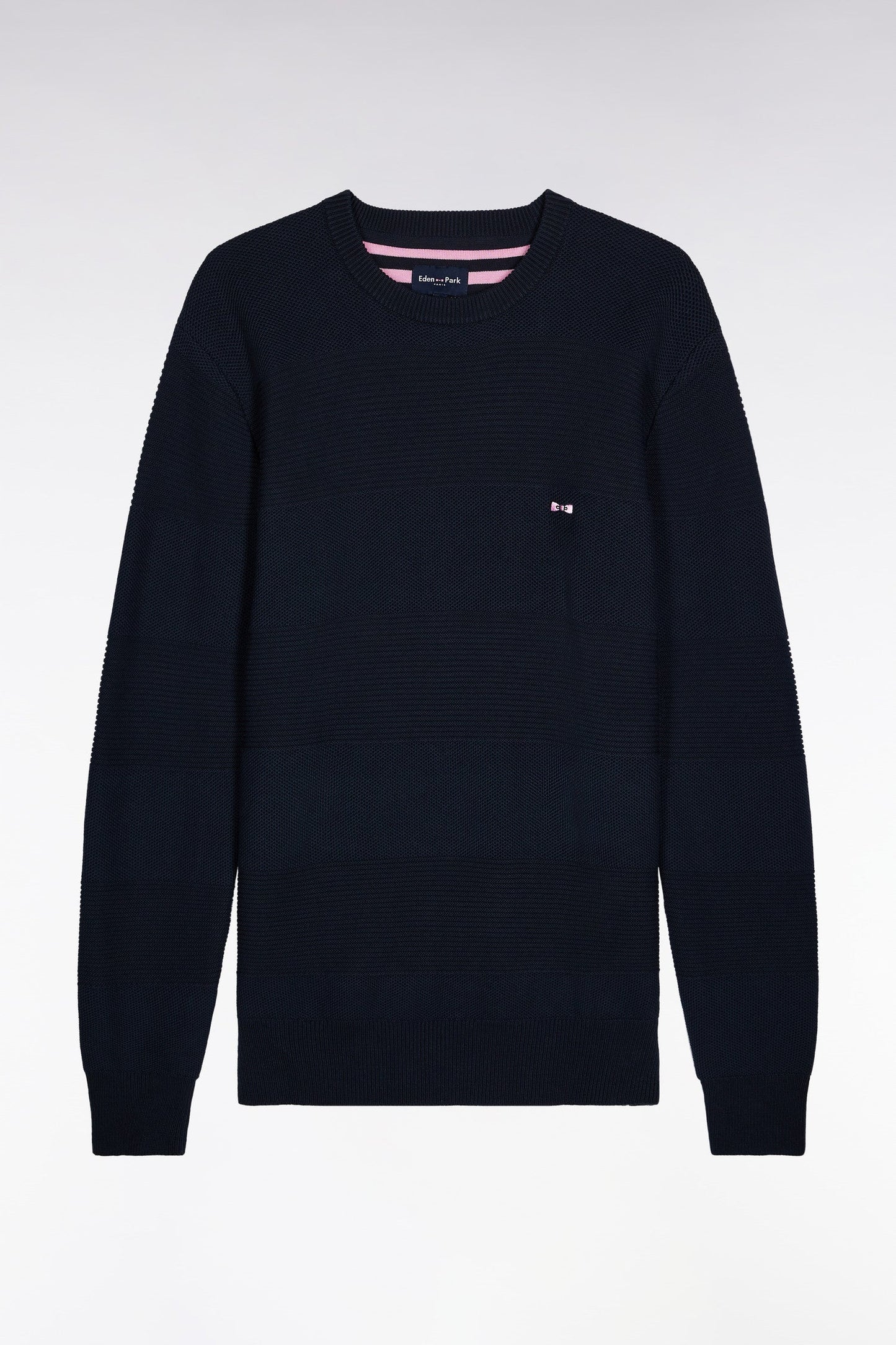 Pull col rond en coton marine à effet de rayure
