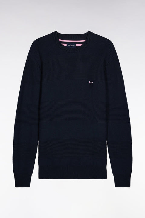 Pull col rond en coton marine à effet de rayure - Image 2