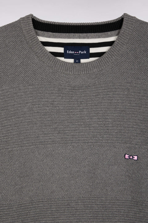 Pull col rond en coton gris à effet de rayure - Image 2