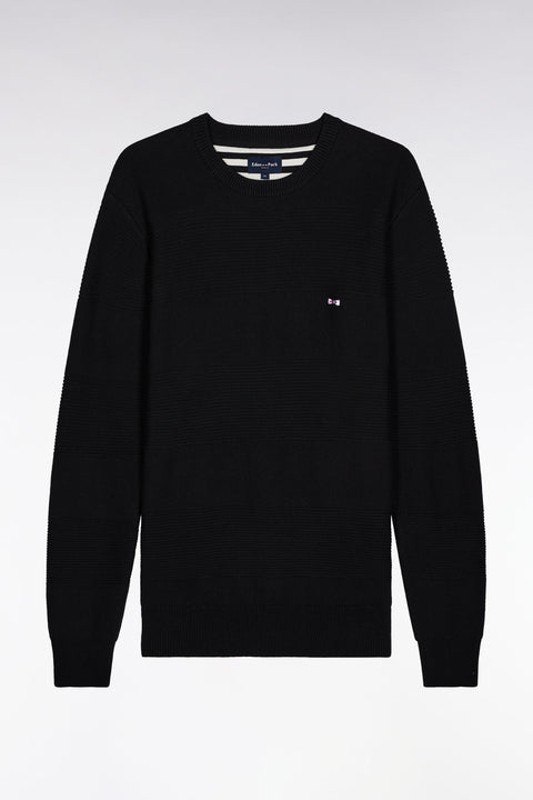 Pull col rond en coton noir à effet de rayure - Image 2