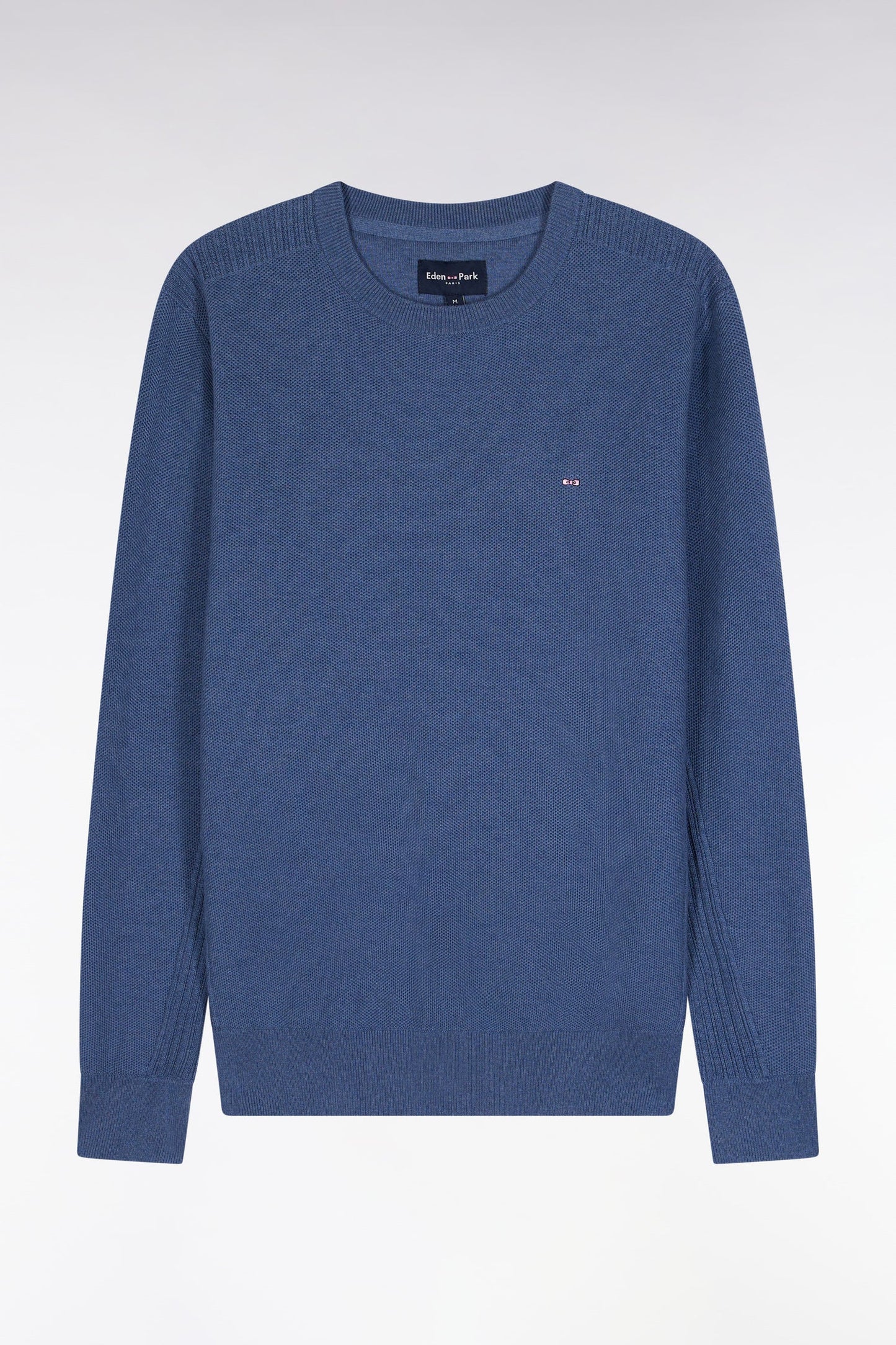 Pull col rond en coton nid d'abeille bleu