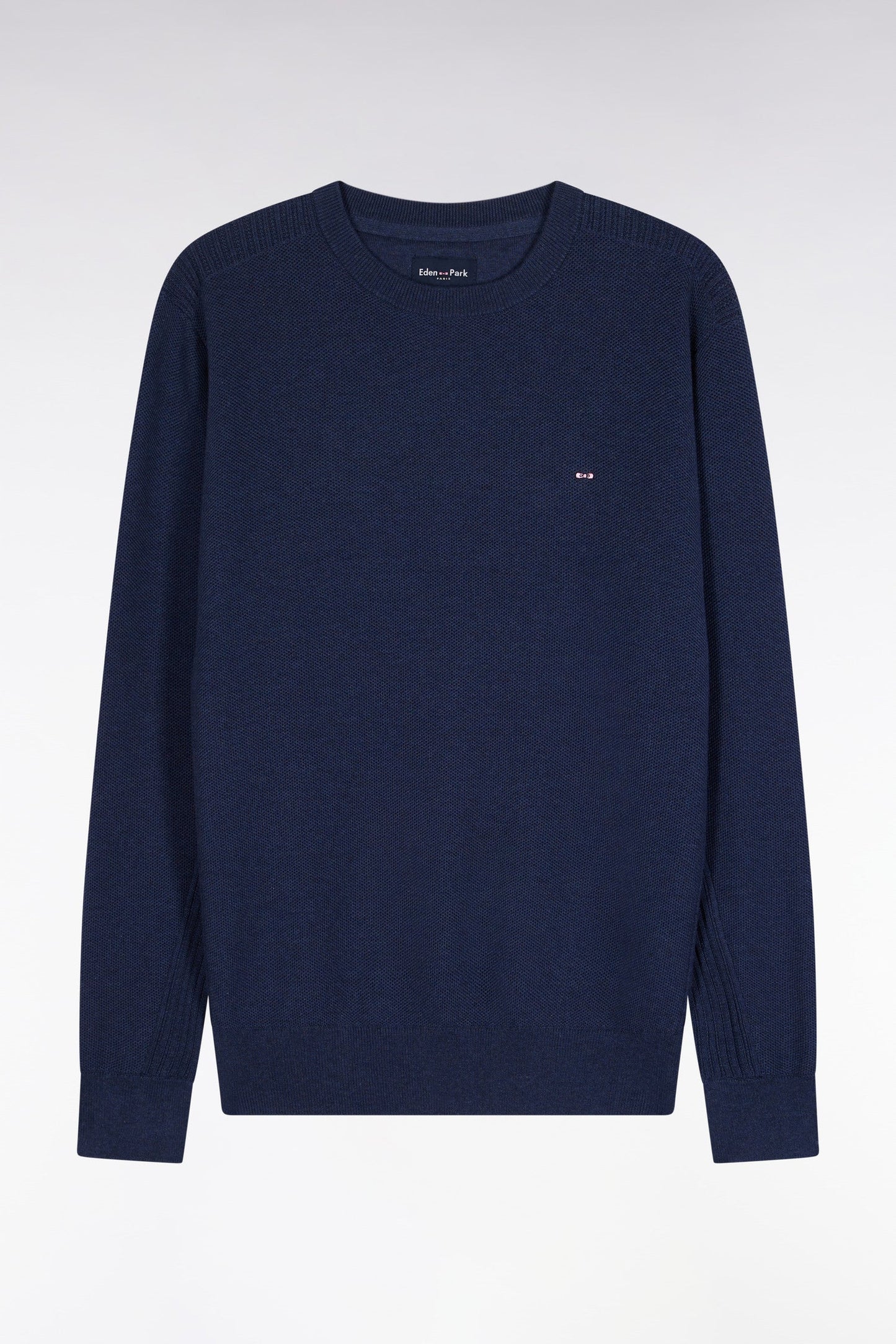 Pull col rond en coton nid d'abeille marine