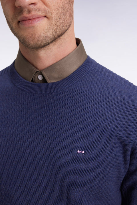 Pull col rond en coton nid d'abeille marine - Image 3