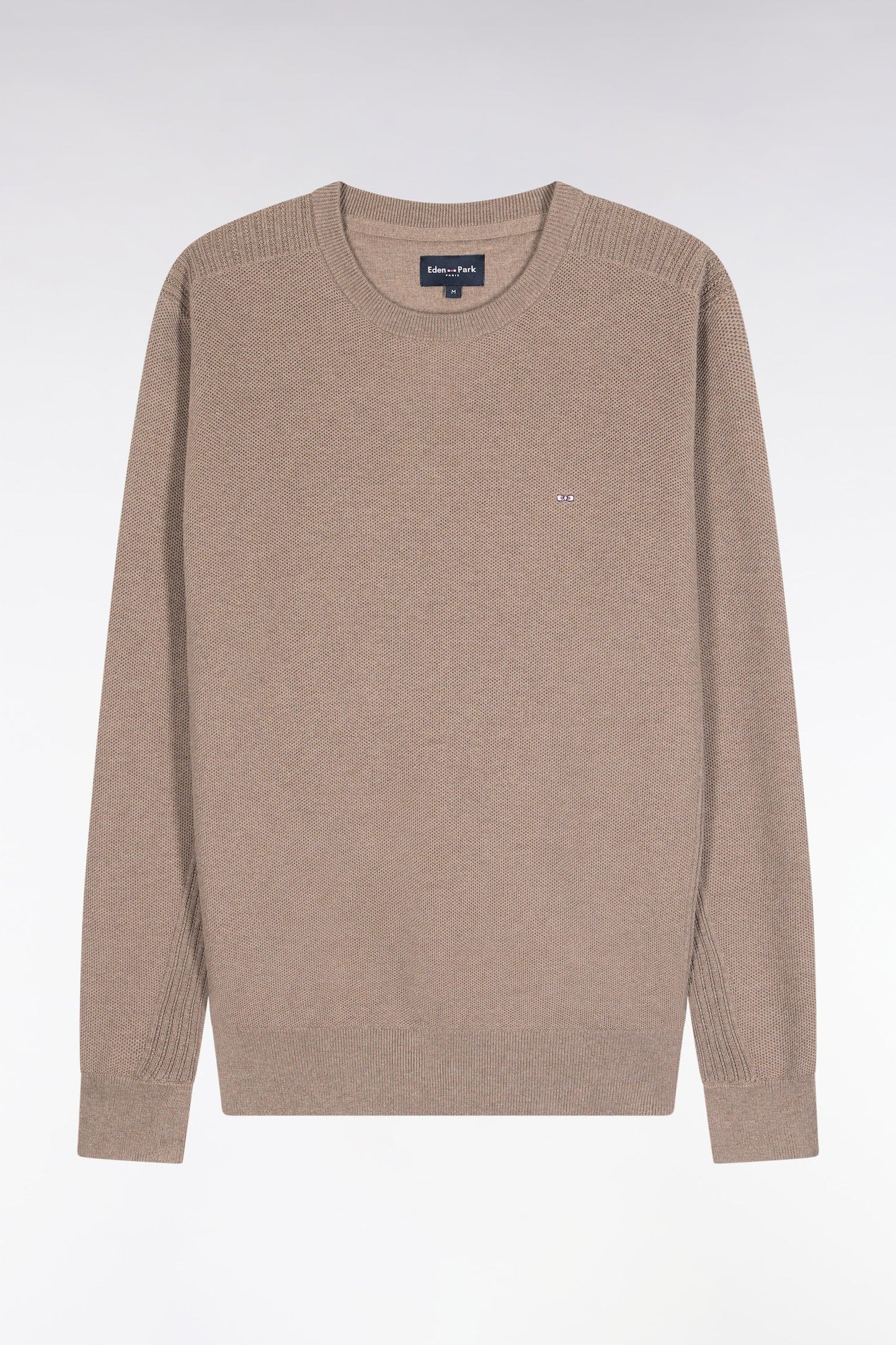 Pull col rond en coton nid d'abeille marron