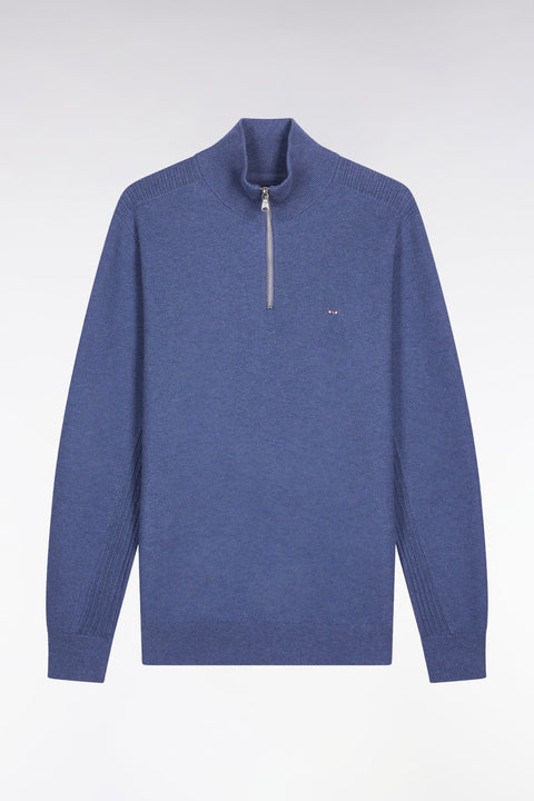 Pull col camionneur en coton nid d'abeille bleu - Image 2