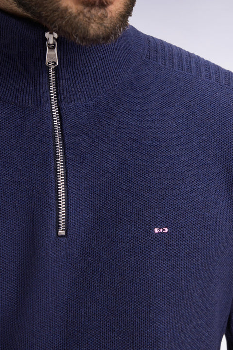 Pull col camionneur en coton nid d'abeille marine - Image 3