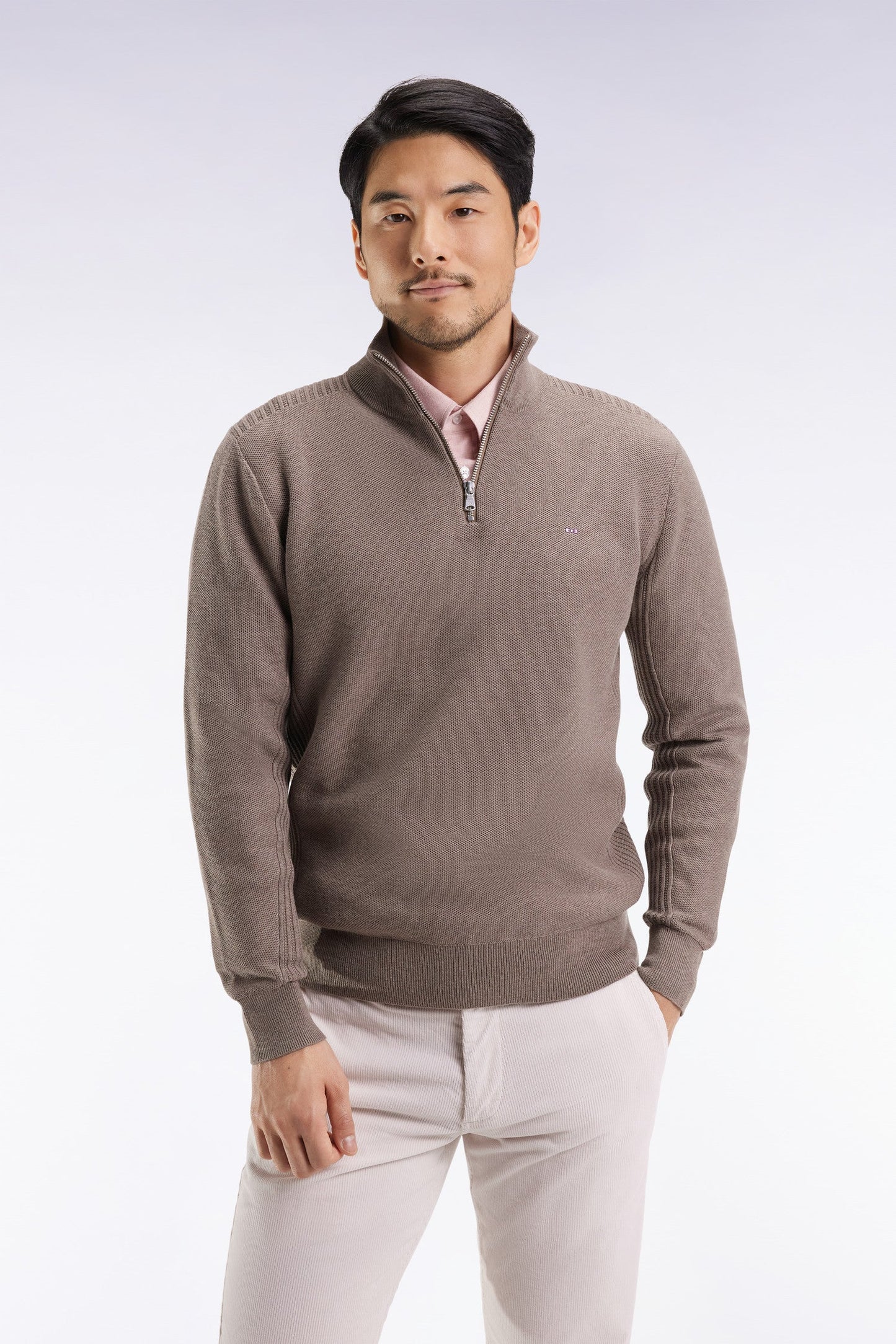 Pull col camionneur en coton nid d'abeille marron