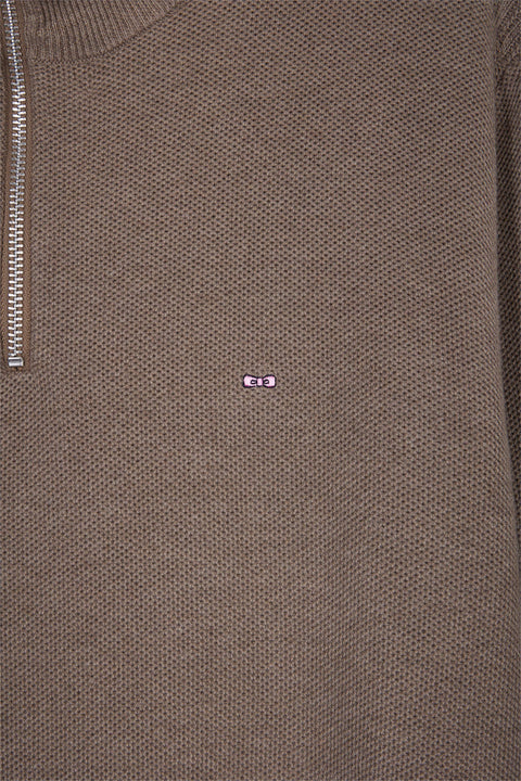 Pull col camionneur en coton nid d'abeille marron - Image 2