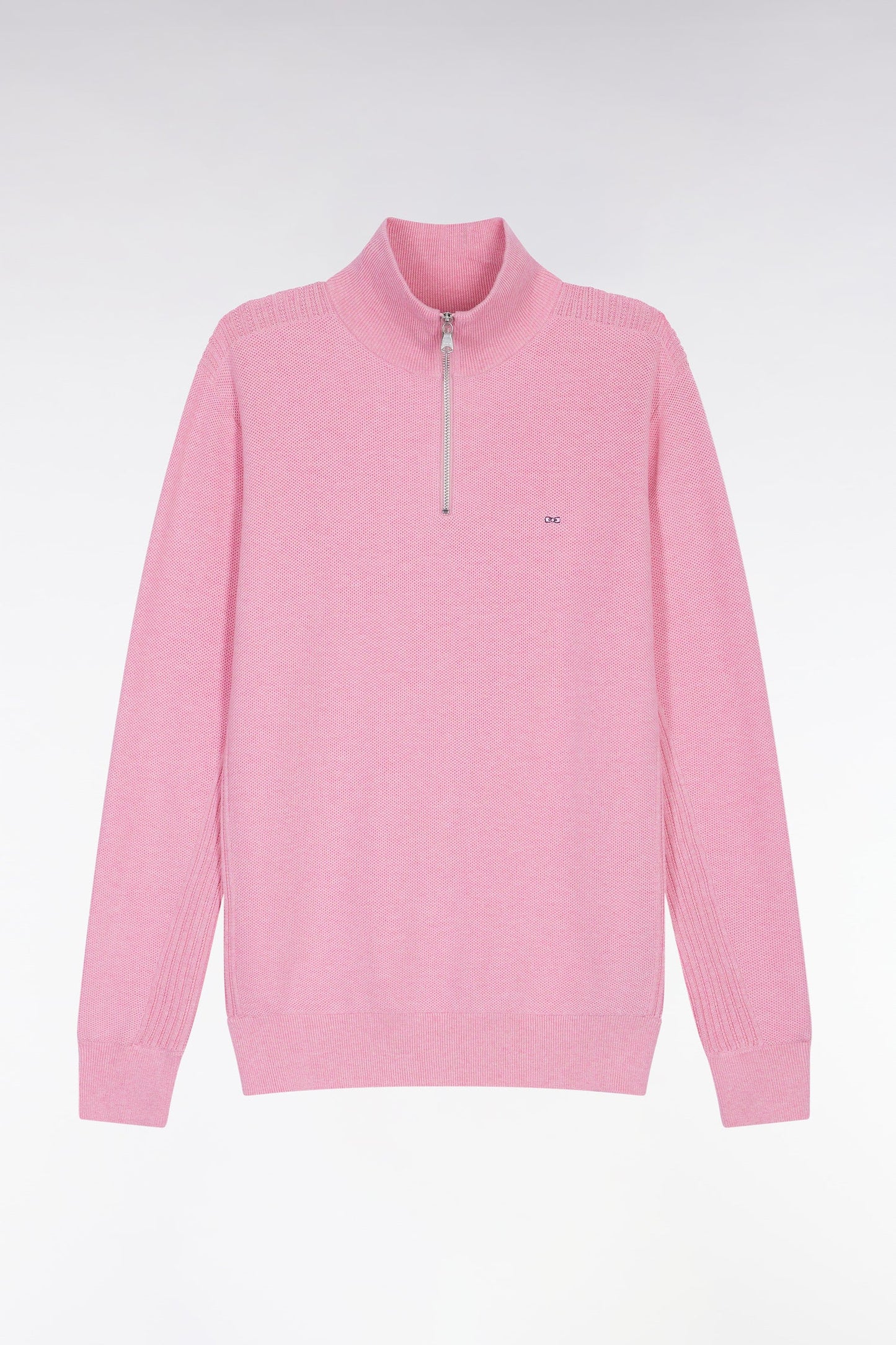 Pull col camionneur en coton nid d'abeille rose