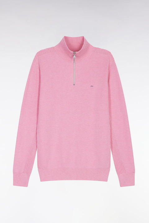 Pull col camionneur en coton nid d'abeille rose - Image 2