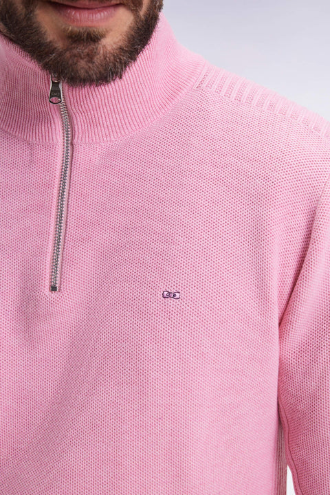 Pull col camionneur en coton nid d'abeille rose - Image 3