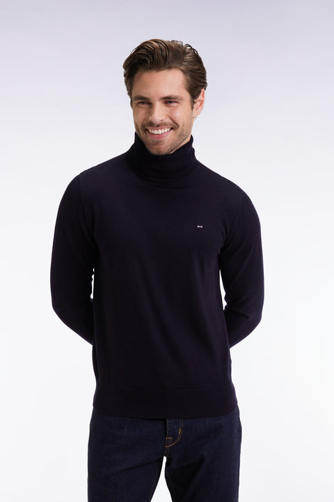Pull col roulé en laine mérinos marine - Image 1