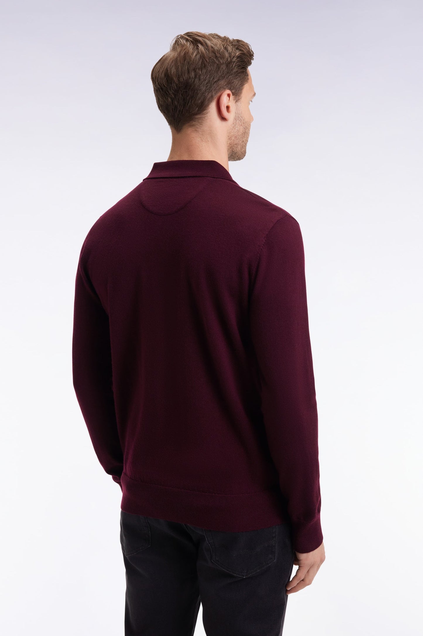 Pull col maillot en laine mérinos bordeaux
